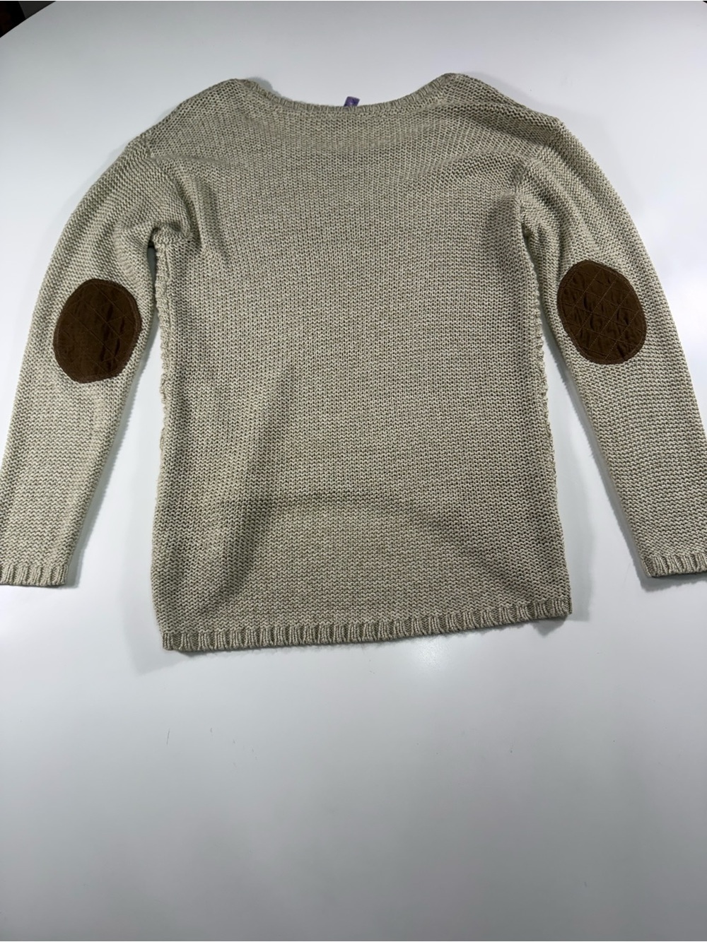 Alya Cream Green Relaxed Crewneck Sweater With Elbow Patches - Picture 8 of 8